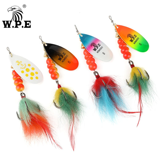 W.P.E KOMODO Spinner Lure 15g/22g 1pcs Hard Bait Spoon Lure Feather Treble Hook Metal Fishing Lure Crankbait Bass Lure Wobblers