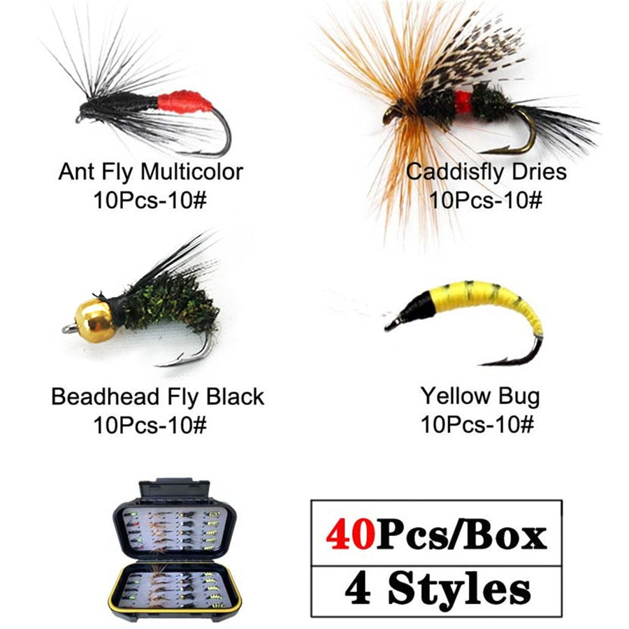40-148Pieces Dry Wet Flies Nymph Box Set Fly Fishing Flies Trout Grayling Panfish Lure Carp Artificial Fish Bait
