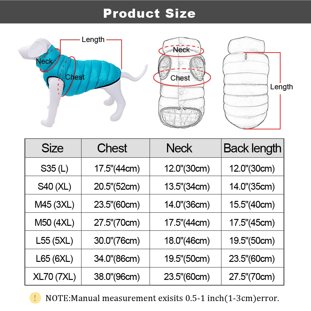 Warm Winter Dog Clothes Vest Reversible Dogs Jacket Coat 3 Layer Thick Pet Clothing Waterproof Outfit for Small Large Dogs