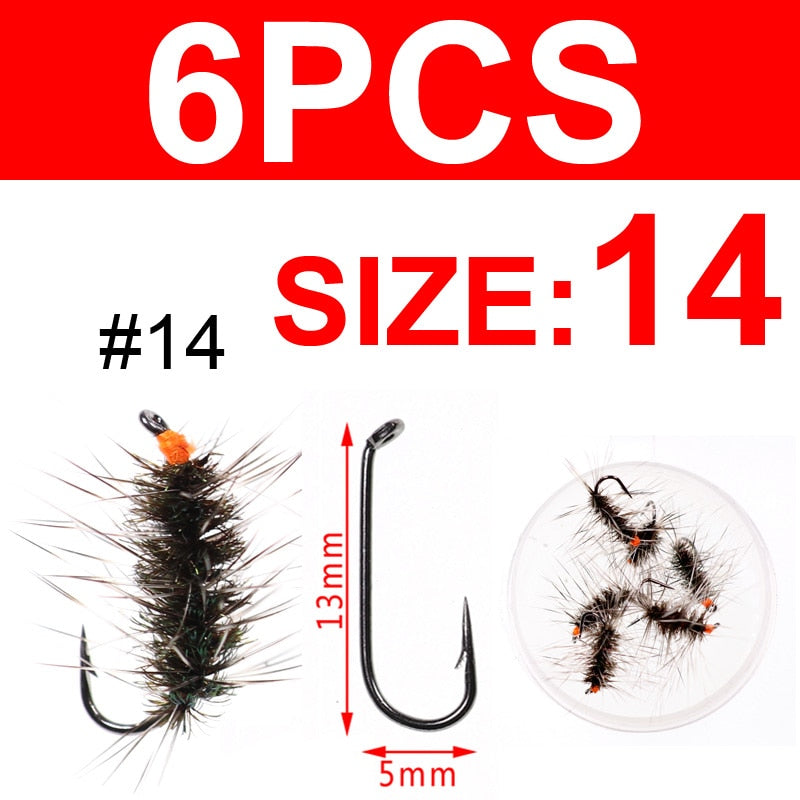 Bimoo 6PCS/Pack Dry Fly Griffith's Gnat Midge Fly Trout Fly Fishing Flies Bait Size 14 16 18 20
