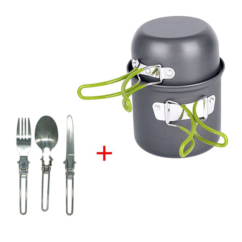 Outdoor Hiking Camping Cookware Set 1-2 Persons Portable Cooking Tableware Picnic  Pot Pans Bowls With Dinnerware Gas Stove