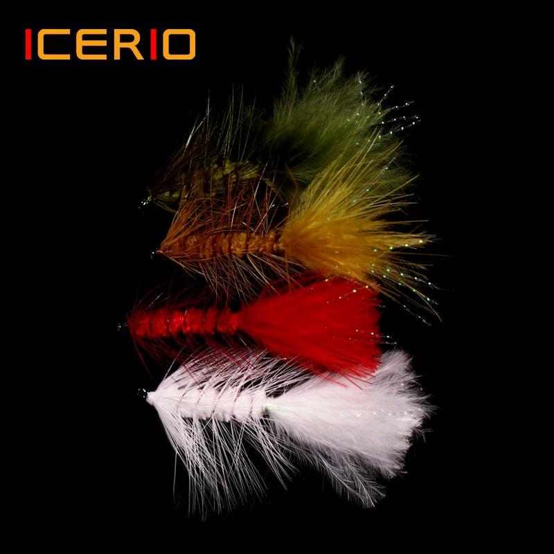 ICERIO 6PCS Wooly Bugger Streamers Fishing Fly Lures Olive Red Black Saltwater Fly Tying Hook Trout Flies Bait