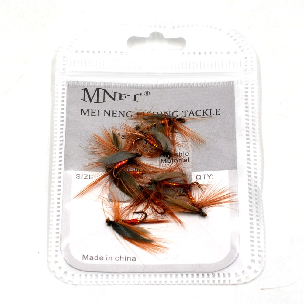 MNFT 10PCS Peacock Wings May Fly Trout Fishing Flies 12# Barbed Hooks Fishing Lure