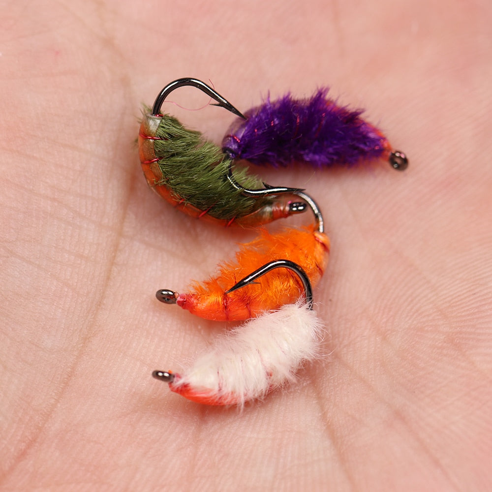 ICERIO 24pcs/Box Scud Bug Worm Nymphs Flies Barbed Hook Trout Fishing Carp Fly Lure Bait
