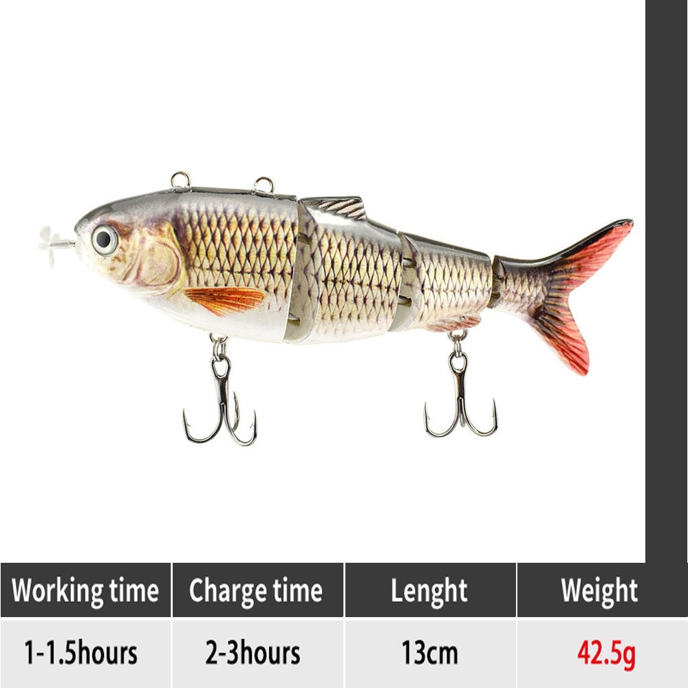 ODS Electric Lure Wobblers For Fishing 4-Segement Swimbait Rechargeable lure Crankbait Flashing LED light Robotic Fishing lure