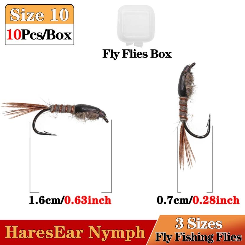 10Pcs #10 14# #16 Rabbit Nymph Fishing Lure Fast Sinking Copper Wire Tungsten Bead Head Nymph Flies Trout Fly Fishing Lures