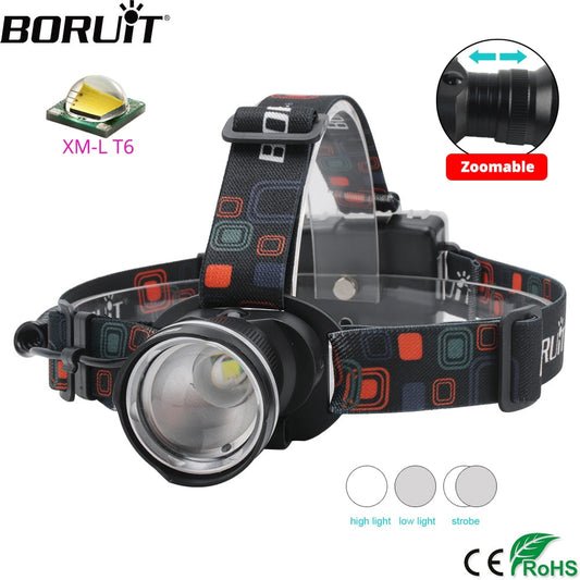 BORUiT RJ-2166 Zoom Headlamp T6 LED Powerful Headlight Waterproof Head Torch Camping Hunting Flashlight Use AA Battery