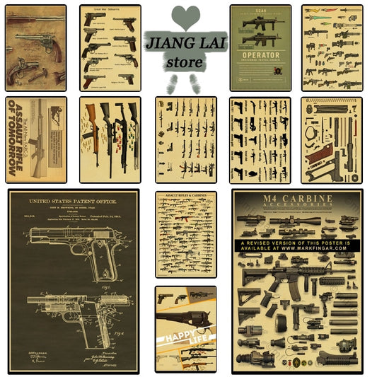 World Famous Gun Posters Military Fans Vintage Poster Kraft Paper Decorative Painting  Kraft Paper Posters Wall Decor