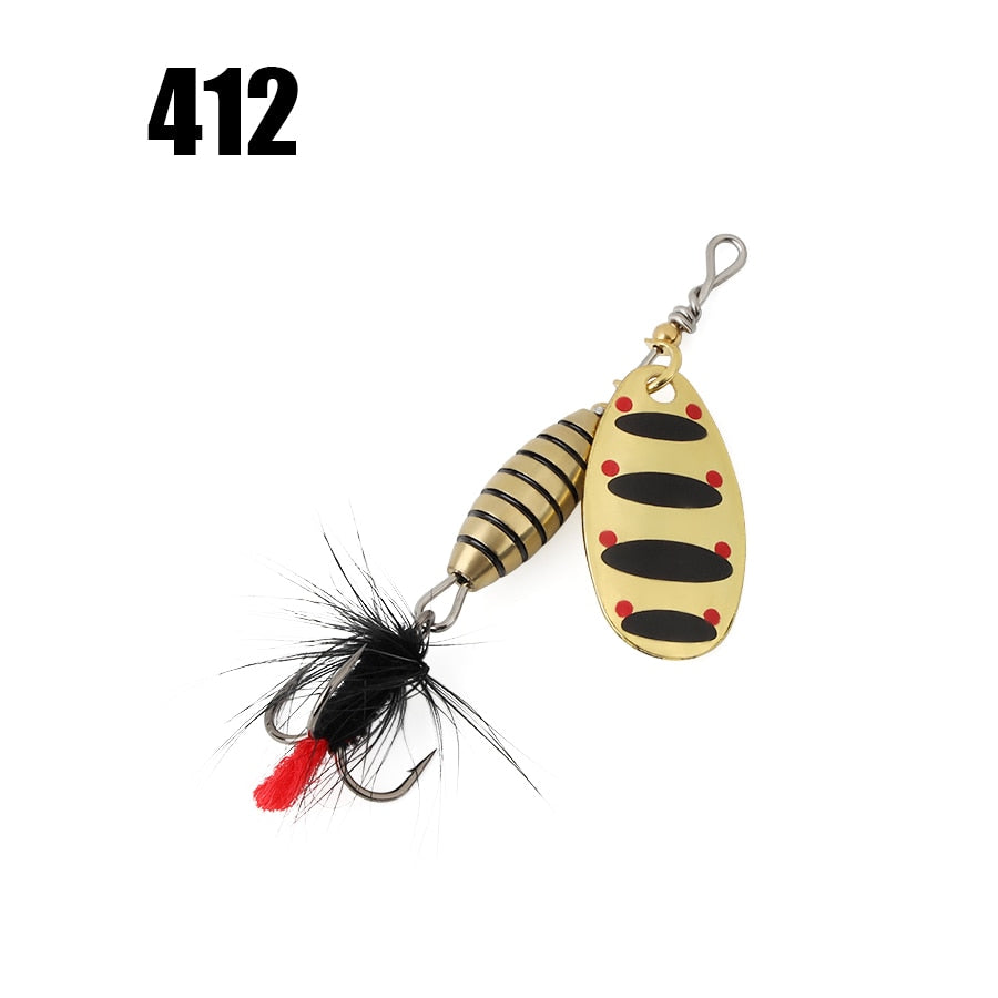W.P.E 1pcs Spinner Lure 3.7g/5.3g/8.2g/10.5g Bait Metal Brass Spoon Hard Lure Feather Treble Hook Fake Lure Fishing Tackle Pesca