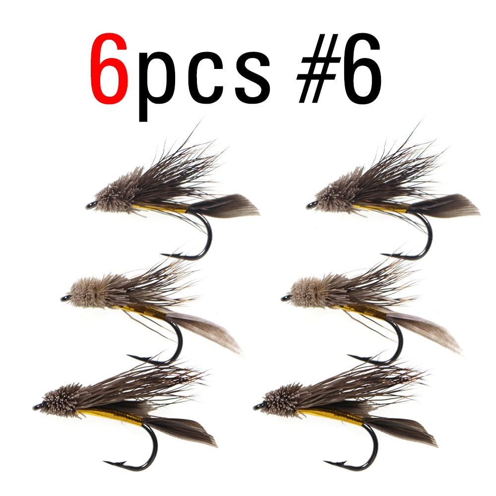 ICERIO 6PCS Brown Deer Hair Gold Body Muddler Minnow Bass Trout Fly Fishing Streamer Flies #6