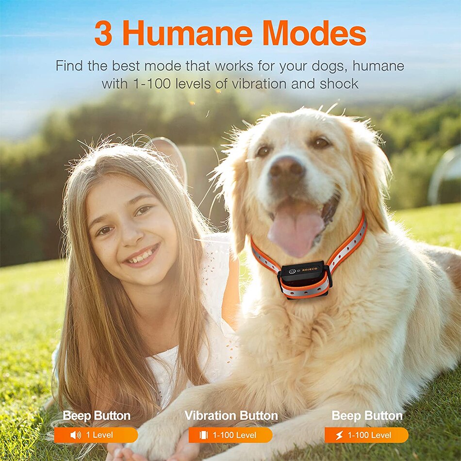 ROJECO 1000m Electric Dog Training Collar Remote Control Waterproof Rechargeable Pet Dog Bark Stop Shock Collar Electric Shocker