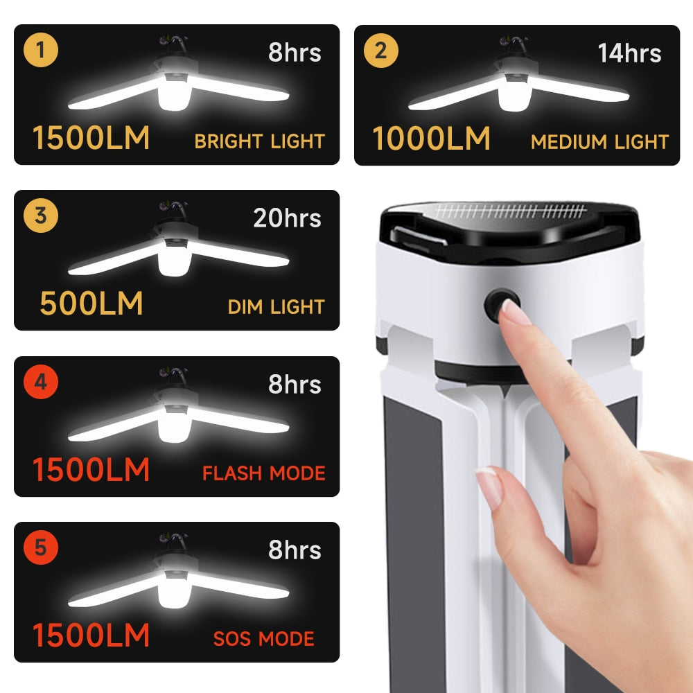60 LED Solar Camping Lights Outdoor USB Rechargeable Bulb Portable Foldable Lamp Camp Tent Hiking Emergency Lantern Light