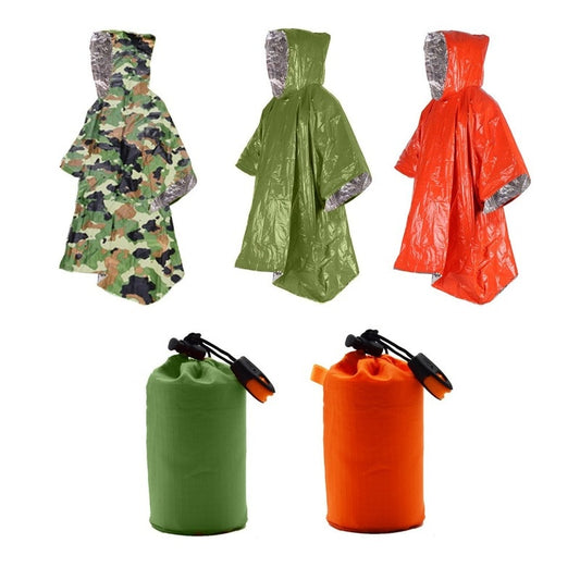 Emergency Water Proof Raincoat Aluminum Film Disposable Poncho Cold Insulation Rainwear Blankets Survival Tool Camping Equipment