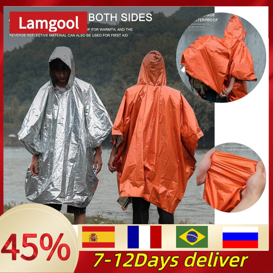 Waterproof Emergency Raincoat Aluminum Film Poncho Cold Insulation Rainwear Blankets Survival Tool Camping Equipment Accessories