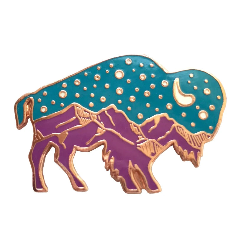 Starry Night Bison This Adventurous Buffalo Is Ready to Explore with You Brooch Pins Enamel Metal Badges Lapel Pin Brooches