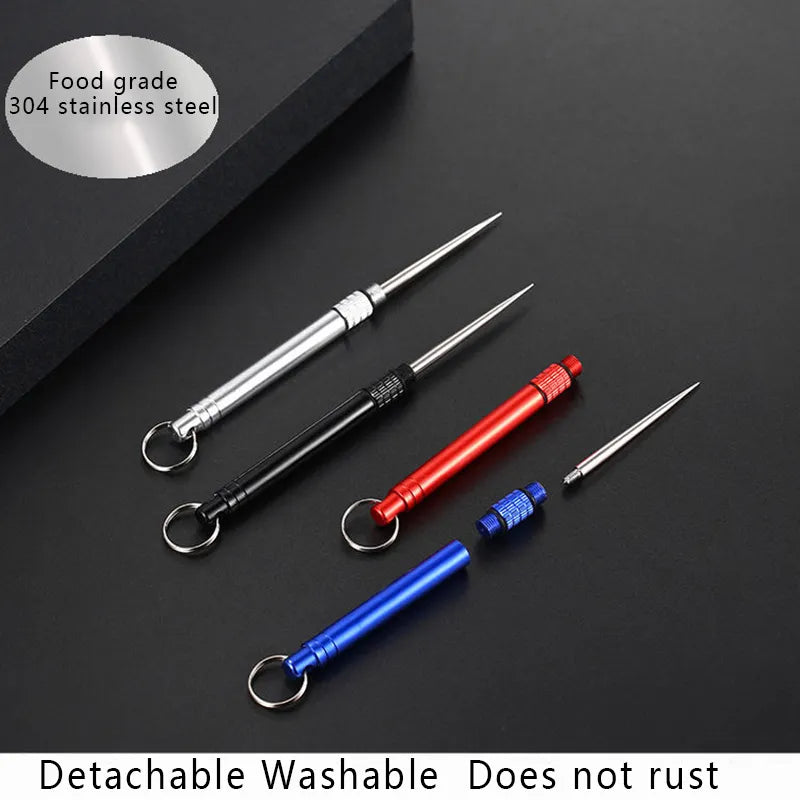 Titanium Outdoor EDC Portable Multi-Purpose Toothpick Bottle Fruit Fork Camping Tool Toothpick Tube Is More Durable Than Floss