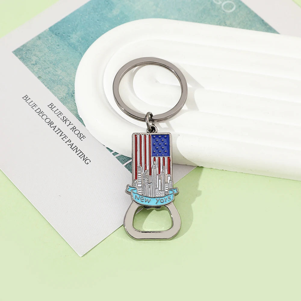 Trend America Flag Keychain Fashion Letter New York Metal Badge Pendant Keyring Beer Bottle Opener Key Holder Accessories Gift
