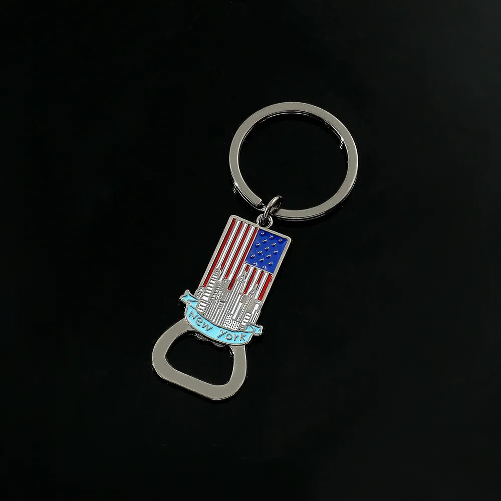 Trend America Flag Keychain Fashion Letter New York Metal Badge Pendant Keyring Beer Bottle Opener Key Holder Accessories Gift
