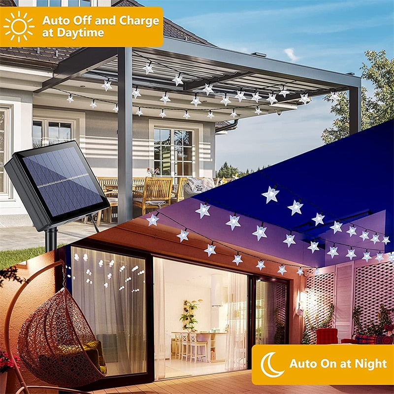 Solar String Lights LED Star Lamp with 8 Modes Waterproof Solar Powered Patio Light for Garden Lawn Backyard Outdoor Decoration