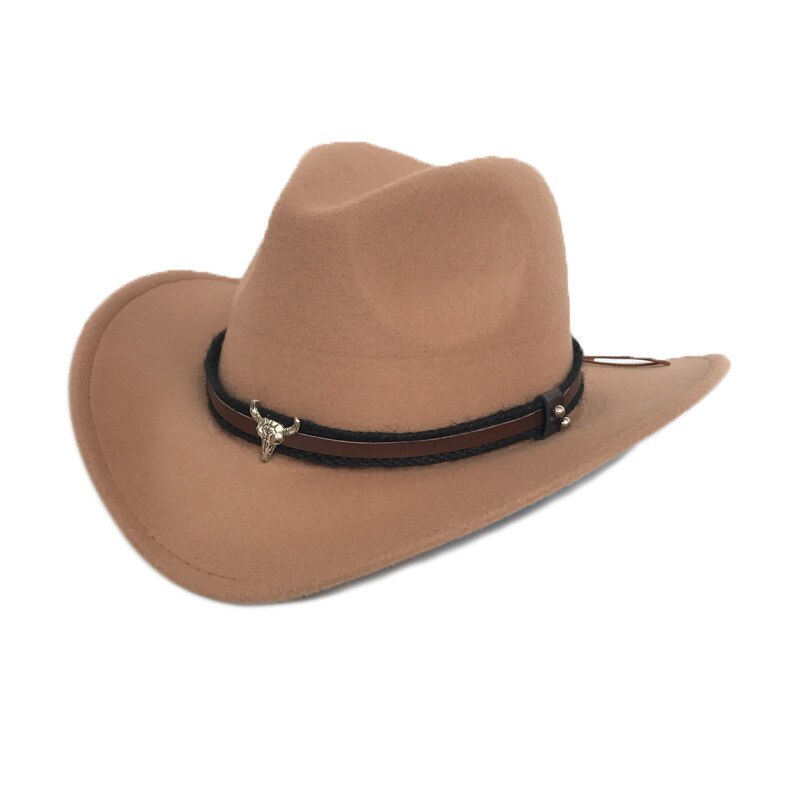 New West Cowboy Hat Fashion Imitation Wool Felt Hat Metal Bull Head Decoration Sombrero Western Men Women Cap Black Brown