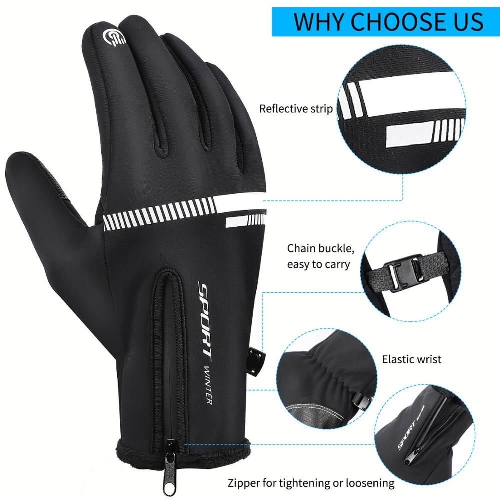 WEST BIKING Bike Touch Screen Gloves Winter Thermal Windproof Warm Full Finger Gloves For Cycling Men Waterproof Bicycle Gloves