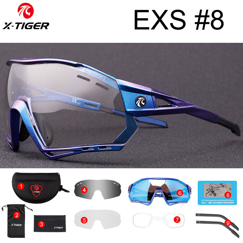 X-TIGER Photochromic Cycling Sunglasses 5 Lens UV400 Mountain Bike Glasses Men Outdoor Sports Cycling Goggles With Myopia Frame