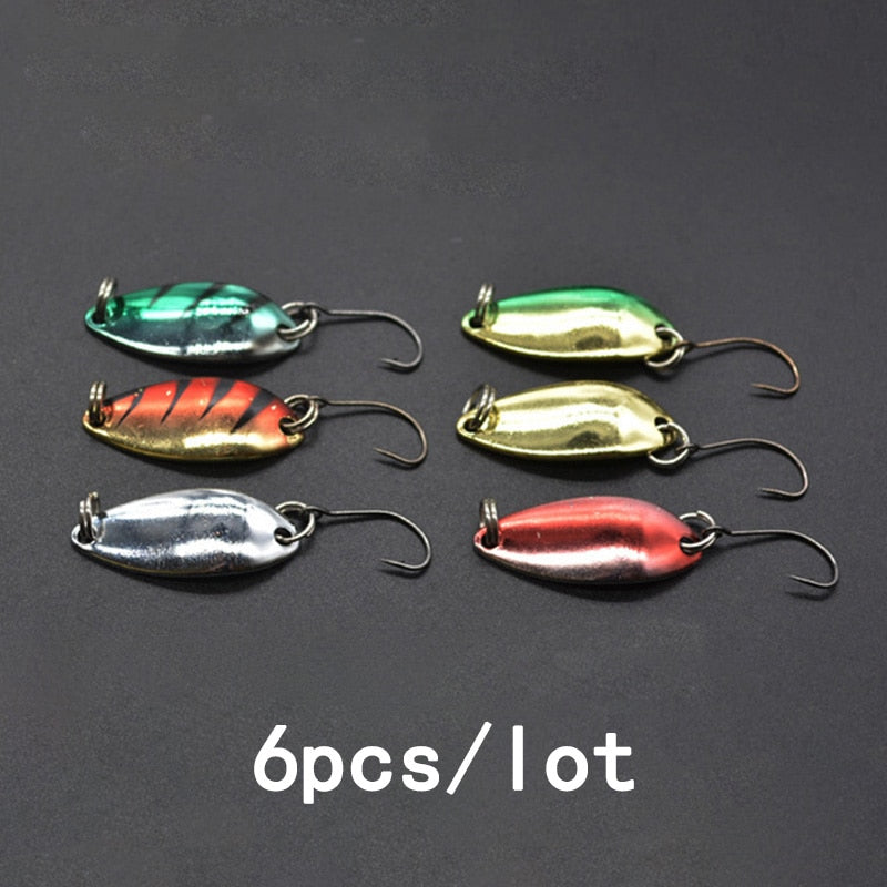 OUTKIT 6pcs/lot 3g 3.cm Fishing Tackle Bait Fishing Metal Spoon Lure Bait For Trout Bass Spoons Small Hard Sequins Spinner Spoon