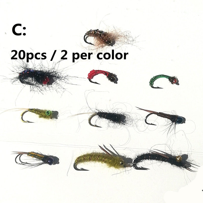 KKWEZVA 20pcs combination Fly Fishing Flies different Style Insects Salmon Trout Single Dry Fly Fishing Lures Fishing Tackle