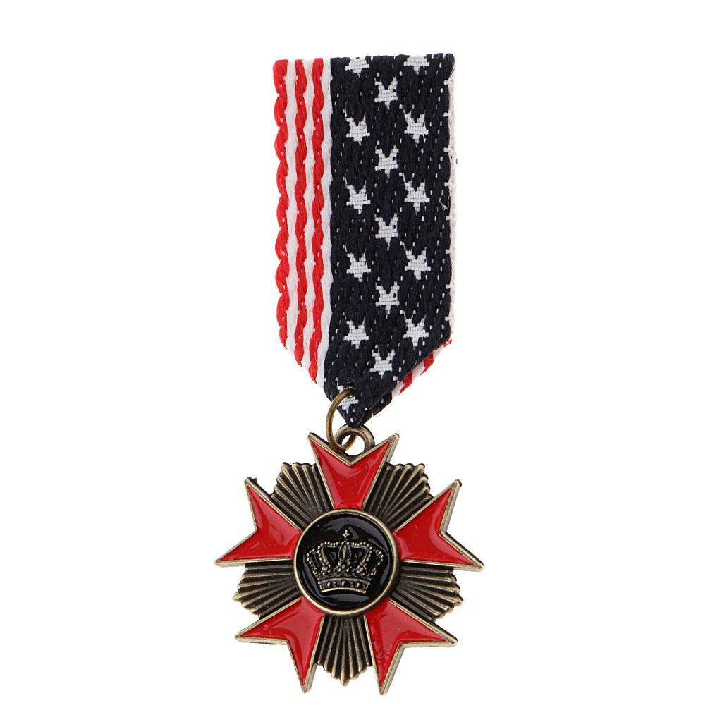 Striped Fabric Badge Brooch Pin Crown Star Medal Milirtay Uniform Corsage
