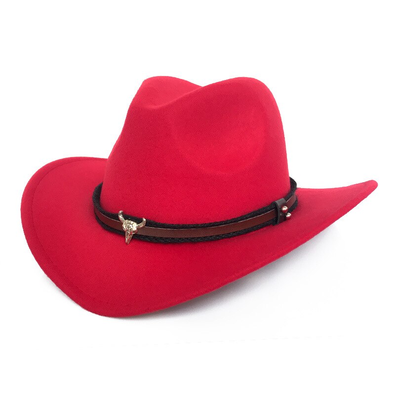 New West Cowboy Hat Fashion Imitation Wool Felt Hat Metal Bull Head Decoration Sombrero Western Men Women Cap Black Brown