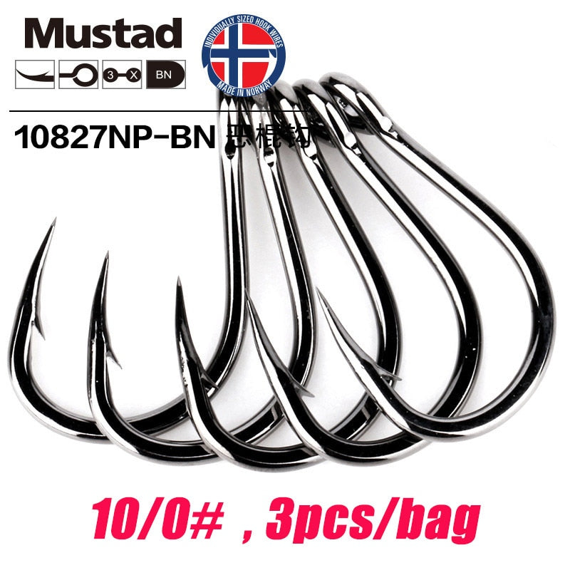 Mustad Norway Origin Sea Fishing Hook Super Power Big Size Circle Fish Hooks,1#-12/0#,10827NP-BN