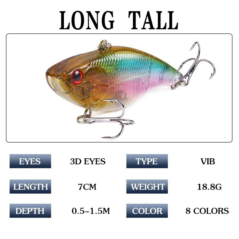 1PCS Hard Fishing Lure 7cm 18.8G Plastic VIB Hard Artificial Bait Treble Hooks Peche Bass Pike Trolling Pesca Fishing Tackle