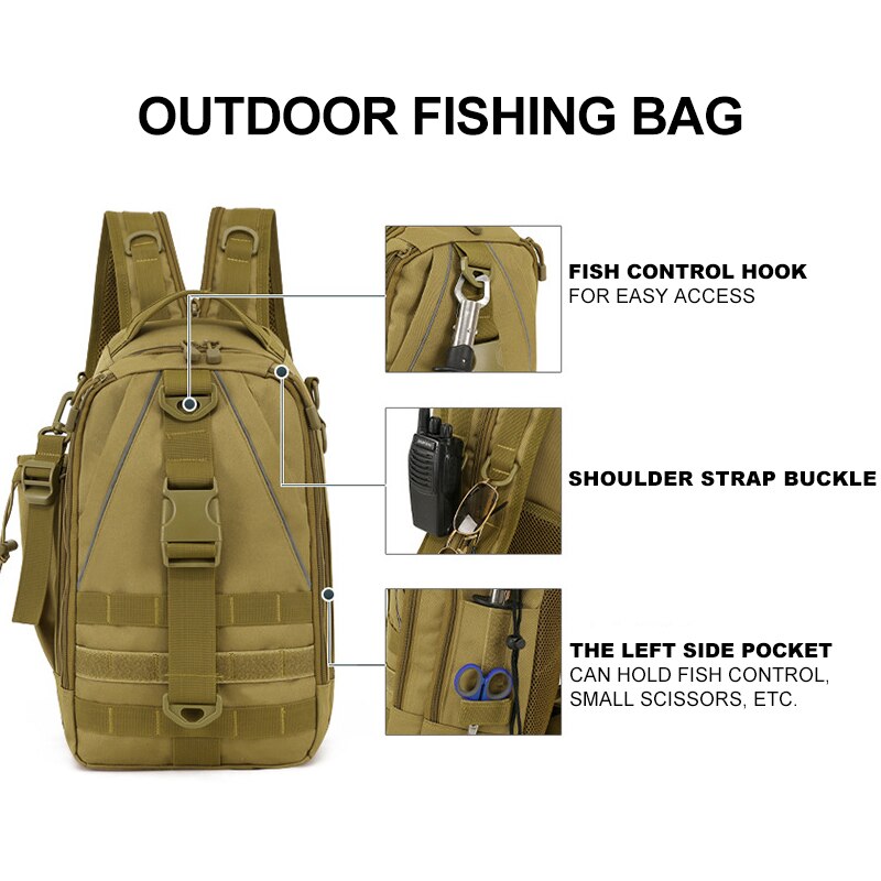 Fishing Bag Multifunctional Fishing Tackle Bag Nylon Outdoor Water-Tesistant Sling Reel Lure Bag Khaki Camouflage High Quality