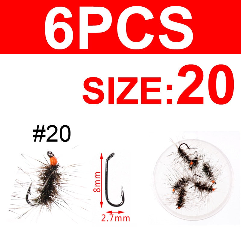 Bimoo 6PCS/Pack Dry Fly Griffith's Gnat Midge Fly Trout Fly Fishing Flies Bait Size 14 16 18 20