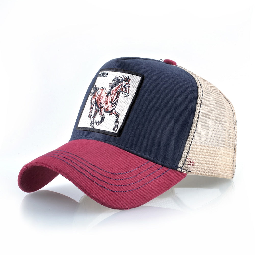 New Fashion Baseball Caps Men Women Snapback Mesh Baseball hats With Horse Embroidery Patch Trucker Casquette Summer Visor Caps