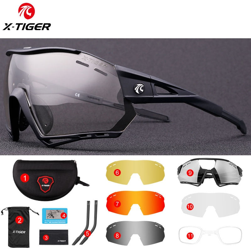 X-TIGER Photochromic Cycling Sunglasses 5 Lens UV400 Mountain Bike Glasses Men Outdoor Sports Cycling Goggles With Myopia Frame
