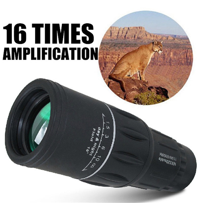 Portable 16 X 52 High Over Telescope Monocular 66/8000M Binoculars Outdoor Sports Black for Bird Watching Hunting