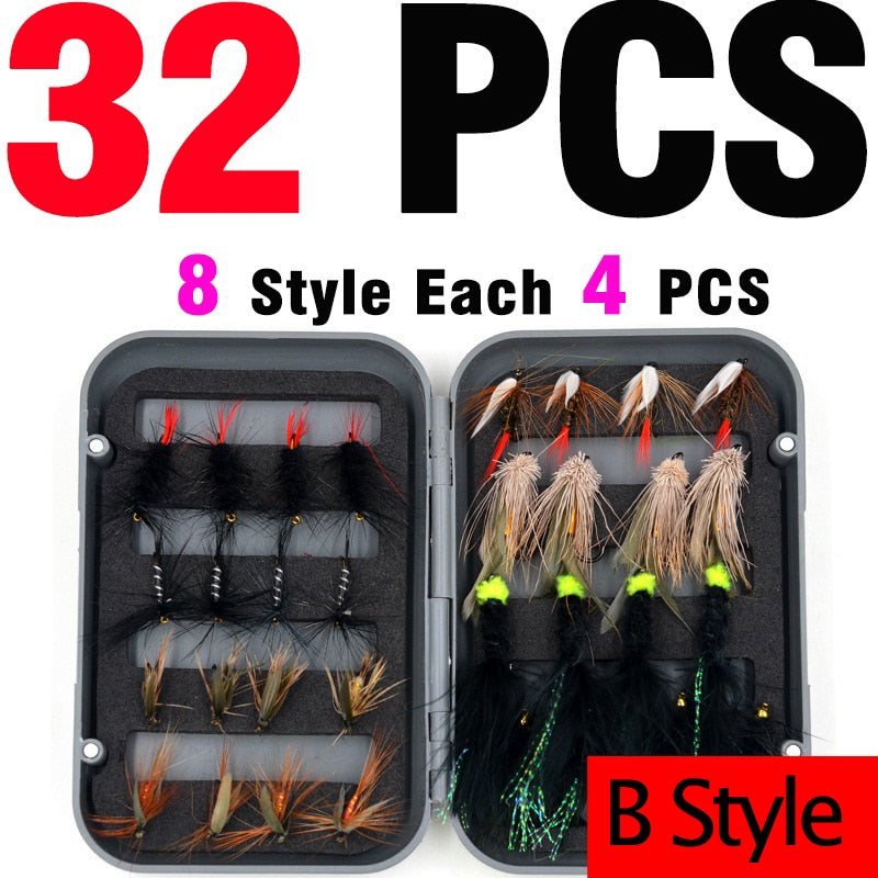 MNFT 32Pcs/Box Trout Nymph Fly Fishing Lure Dry/Wet Flies Nymphs Ice Fishing Lures Artificial Bait with Boxed