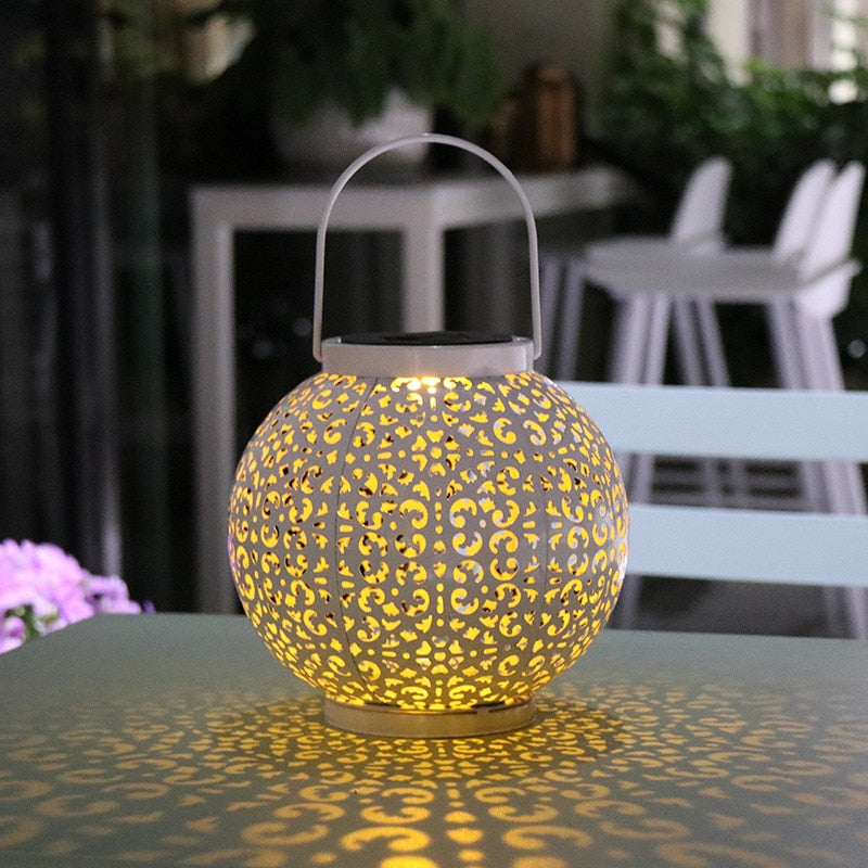 LED Solar Lantern Light Hollow Wrought Iron Projection Light Hanging Lamps Outdoor Waterproof Yard Garden Art Decoration