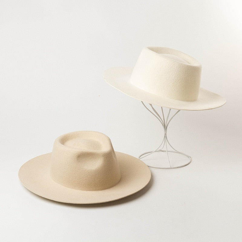 Classical Felt Fedora Hat Firm Wide Brim Wool Panama Hat for Women Men Western Cowboy Jazz Hat Derby Church Wedding Party Hat