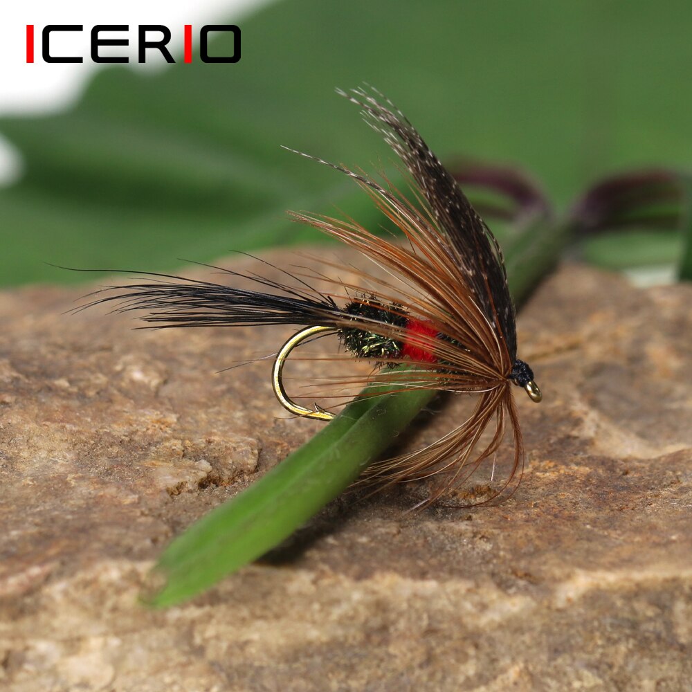 ICERIO 6PCS 12PCS 20PCS  Royal Wulff Brown Hackle Dry Fly Trout Fishing Fly Baits Lures #12