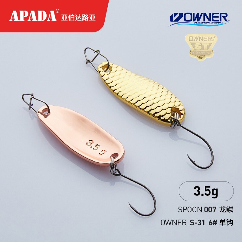 APADA Spoon 007 Loong Scale 2.5g/3.5g OWNER Single Hook 28-32mm Multicolor Metal little Spoon Fishing Lures