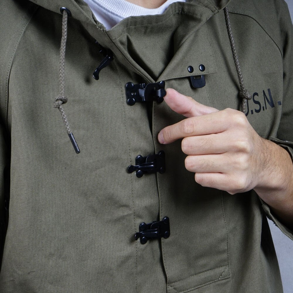 WWII WW2 US Navy USN Uniforms Coat Retro Metal Button Smock Hoodie Jacket Deck Suit Army Green