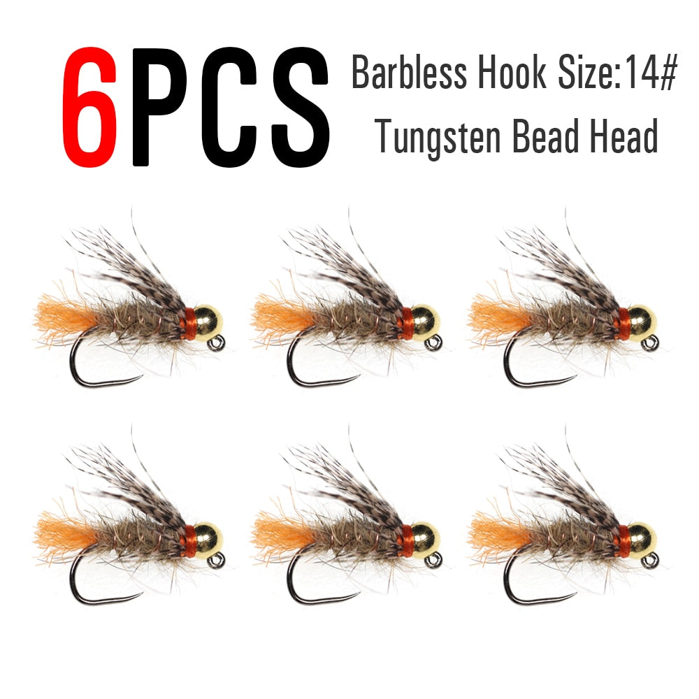 ICERIO 6PCS Tungsten/Brass Bead Head Soft Hackle Hare’s-Ear Fly Mayfly Emerger Nymph Trout Fishing Fly Lure Bait