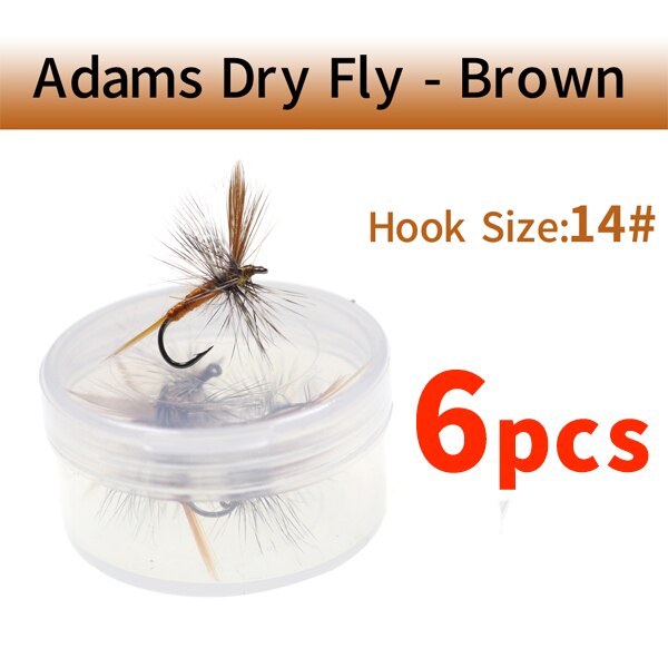 Bimoo 6pcs Brown Gray Adams Dry Fly Adult Mayfly Trout Fishing Fly Lure Baits