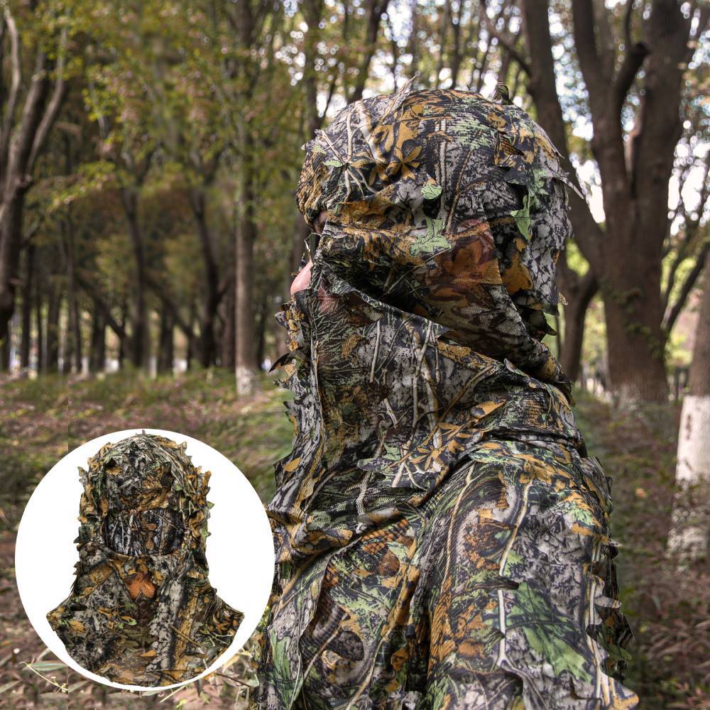 GUGULUZA 3D Camouflage Mask Ghillie Camo Head Hood Breathable Hat Woodland Sunproof Birdwatching Airsoft Hunting Accessories