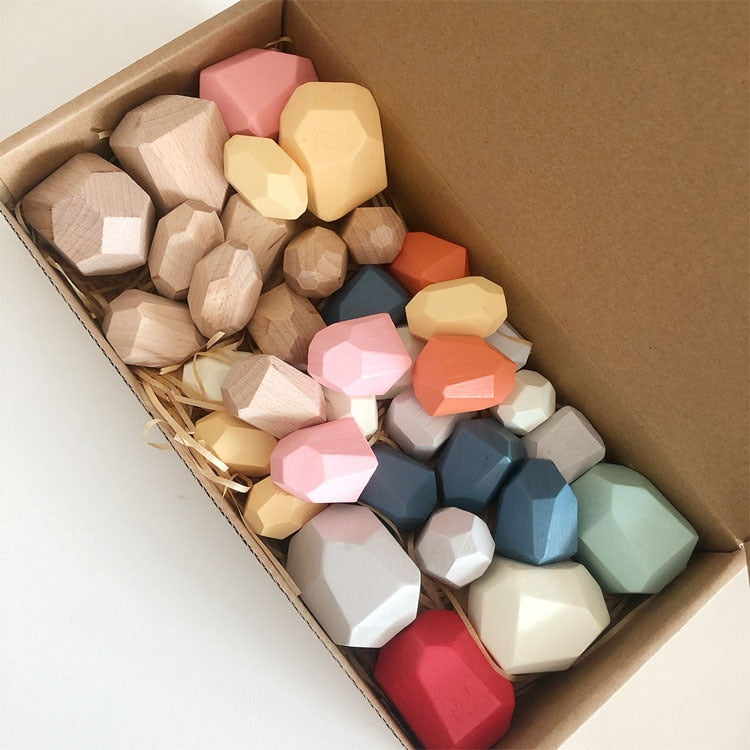 New Baby Toys Wooden Building Block Colored Stone Creative Educational Toys Nordic Style Stacking Game Rainbow Stone Wooden Toys