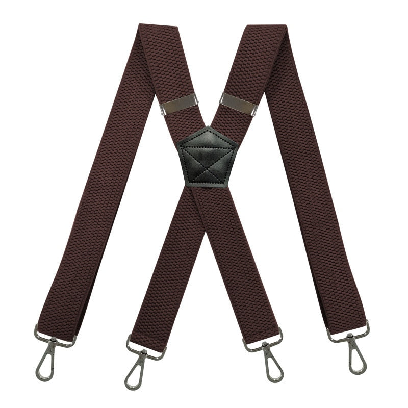 Men&#39;s Suspenders 3.8cm Wide X-Shape with 4 Swivel Snap Hooks Adjustable Elastic Biker Snowboard Trouser Braces Heavy Duty Work