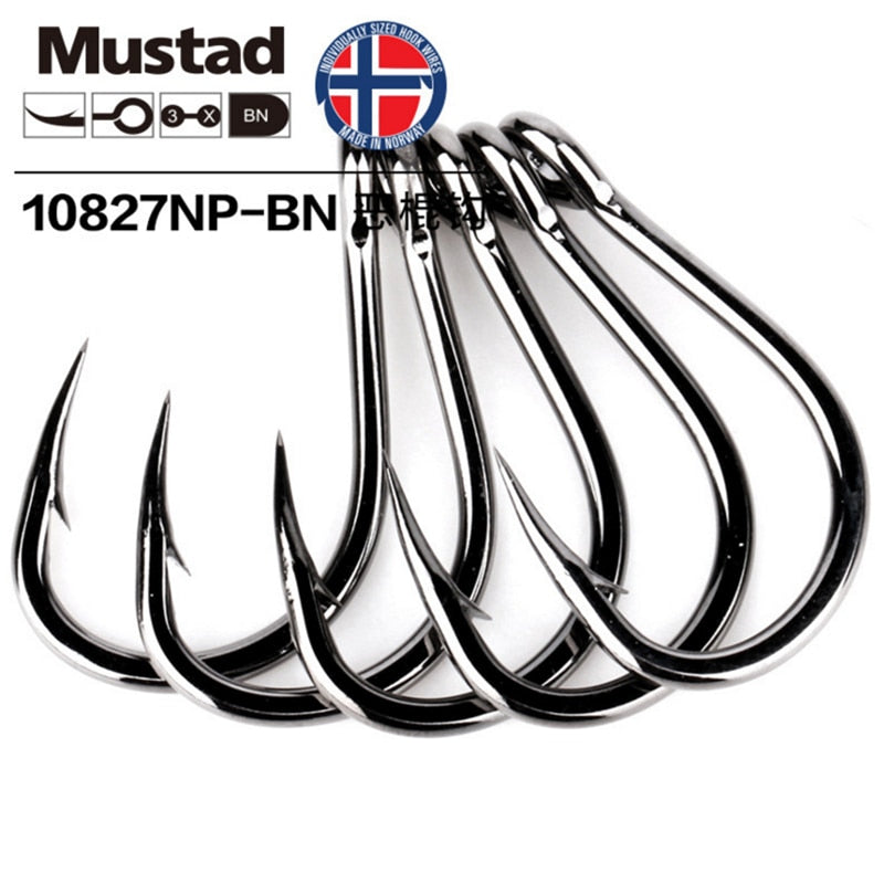 Original Norway Mustad Hooks 10827 Sea Fish Hook 4X Strong Pesca Live Bait Barbed Iron Board Fishhook Jigbait Angeln Claw Anzol