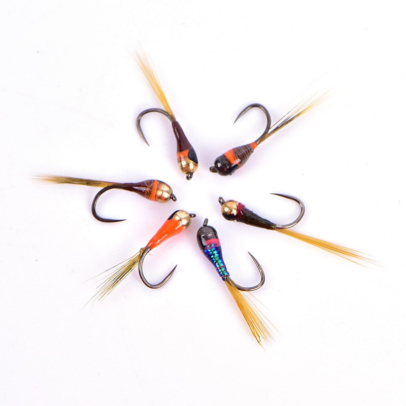 6PCS Tungsten Perdigon Nymph Small Beadheads Fly Rainbow Brown Trout Grayling Brook Trout Fishing Quick Sink Fly
